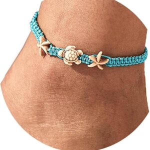 Yokawe Boho Turtle Anklets Bracelets Blue Starfish Summer Beach Waterproof Barefoot Sandals Jewelry for Women - Image 1