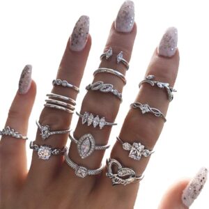 BELICEY 9-15PCS Knuckle Stacking Rings Set for Women Crystal Rhinestone Finger Statement Ring Sets Vintage Joint Knot Mid Rings for Teen Girls Stackable Rings Jewelry Accessories - Image 1