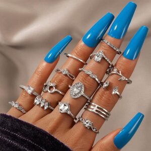 BELICEY 9-15PCS Knuckle Stacking Rings Set for Women Crystal Rhinestone Finger Statement Ring Sets Vintage Joint Knot Mid Rings for Teen Girls Stackable Rings Jewelry Accessories - Image 2
