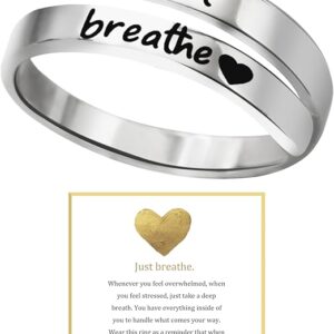 Just Breathe Ring for Women, Adjustable Heart Ring, Stainless Steel Spiral Wrap Healing Rings, Inspirational & Heart felt Gift - Image 1
