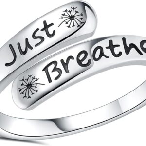 Dandelion Just Breathe Ring for Women 925 Sterling Silver Adjustable Hope Inspirational Jewelry Encouragement Gifts - Image 1