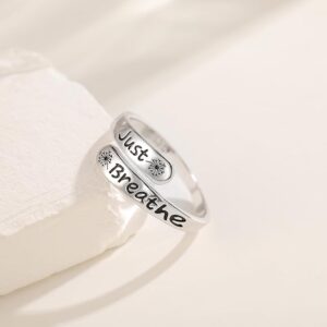 Dandelion Just Breathe Ring for Women 925 Sterling Silver Adjustable Hope Inspirational Jewelry Encouragement Gifts - Image 2