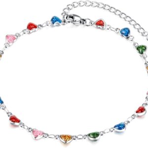 Stainless Steel Colorful Rainbow Love Heart Anklet Ankle Bracelet Foot Chain Necklace for Women Candy Color - Image 1