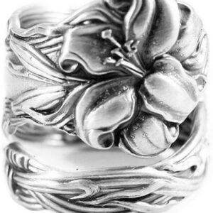 OIDIMS Lily Flowers Spoon Adjustable Rings Promise Wedding Engagement Statement Boho Vintage Finger Open Ring Extendable Wrap Bands for Women Girls Men Retro Comfort Fit Hypoallergenic Jewelry Bff - Image 1