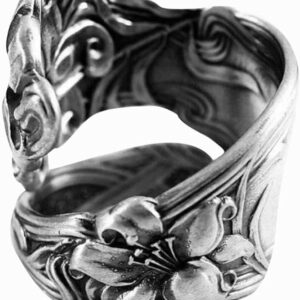 OIDIMS Lily Flowers Spoon Adjustable Rings Promise Wedding Engagement Statement Boho Vintage Finger Open Ring Extendable Wrap Bands for Women Girls Men Retro Comfort Fit Hypoallergenic Jewelry Bff - Image 2