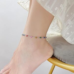 Stainless Steel Colorful Rainbow Love Heart Anklet Ankle Bracelet Foot Chain Necklace for Women Candy Color - Image 2