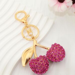 Cherry Fruit Keychain Gold Bag Charms for Handbags Glitter Cherry Key Chain Cute Metal Purse Charms Gold Silver - Image 2